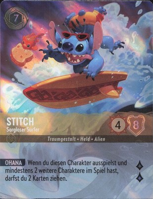 Lorcana Stitch - Sorgloser Surfer (V.2) 1TFC-206 Enchanted Deutsch NM Foil