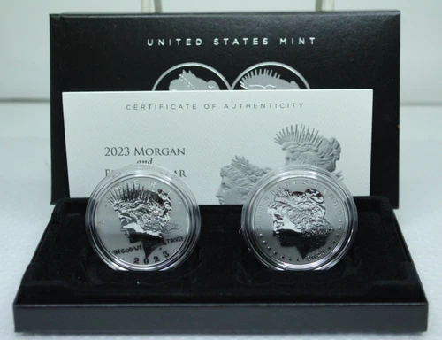 2023-S Silver Reverse Proof Morgan and Peace 2 Coins Set Box & COA