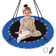 40" Saucer Tree Swing 660 LBS for Kids Adults Outdoor w/LED Lights Black Blue