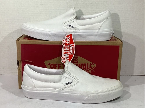Sneakers Vans uomo taglia 5 EU 36 5 vera tela bianca classiche slip on AJ 1224
