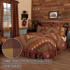 Heritage Farms Queen Quilt Country Cascading Blocks Patchwork 90x90 Burgundy VHC