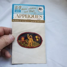 1963 Vintage Space Astronaut Denim Patch Applique E-Z Schiffli Motifs A-842 NOS