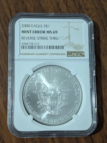 2000 Silver American Eagle Reverse Strike Thru Mint Error MS 69 NGC