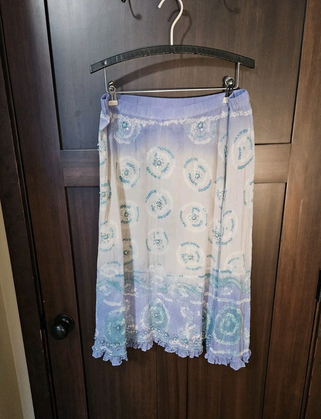 EUC Women's Boho Festival Embroidered Beaded Silk A-line Skirt Size 8 Medium