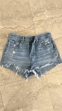 Levi s 501 High Rise Denim Cut Off Shorts Blue Medium Wash Distressed Women s 27
