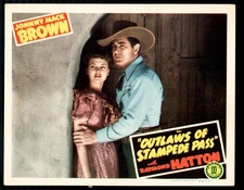 Outlaws of Stampede Pass 11"x14" Lobby Card Johnny Mack Brown Ellen Hall Western