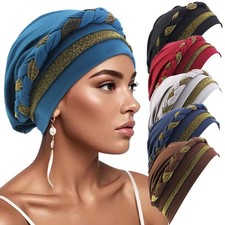 Women Sequins Solid Braids Twist Turban Muslim Hijabs Chemo Cap Beanies Bonnet
