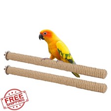 Hypeety Natural Wood Bird Perch Stand Hemp Rope 2pc 30cm Parrot Macaw Cockatoo