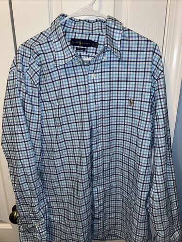 RALPH LAUREN CLASSIC FIT (LS) BUTTON-UP SHIRT MEN'S XL BLUE WHITE GINGHAM PLAID! - Picture 1 of 4