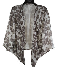 Chicos Animal Print Light Open Jacket 3/4 sleeves Zip Pockets see Measurements
