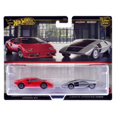 Set of 2 Cars Lamborghini Countach LP5000 QV Red and Lancia Stratos Zero Gray