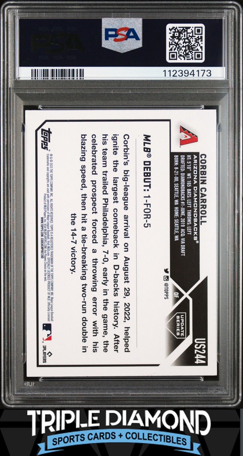 2023 Topps Update Corbin Carroll Rookie Autograph Auto PSA 9 Auto 10 C107 view 2