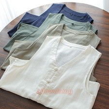 Men's Retro Sleeveless Vest Waistcoat Soft Cotton Linen Button Pocket Casual Top