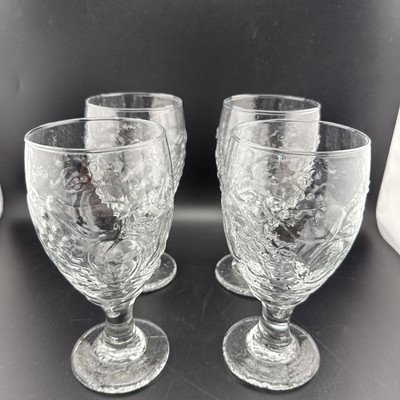 Vintage Libbey Clear Orchard Fruit Water Goblets Wine Glasses 7'' Set of 4 VTG