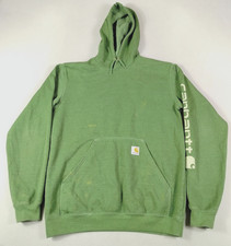 Carhartt Hoodie Sweatshirt Mens Small Green Loose Fit Sleeve Logo Fleece K288