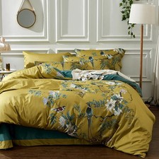 Duvet Cover California King Size Floral Bird Pattern Cotton Duvet Cover Set w...