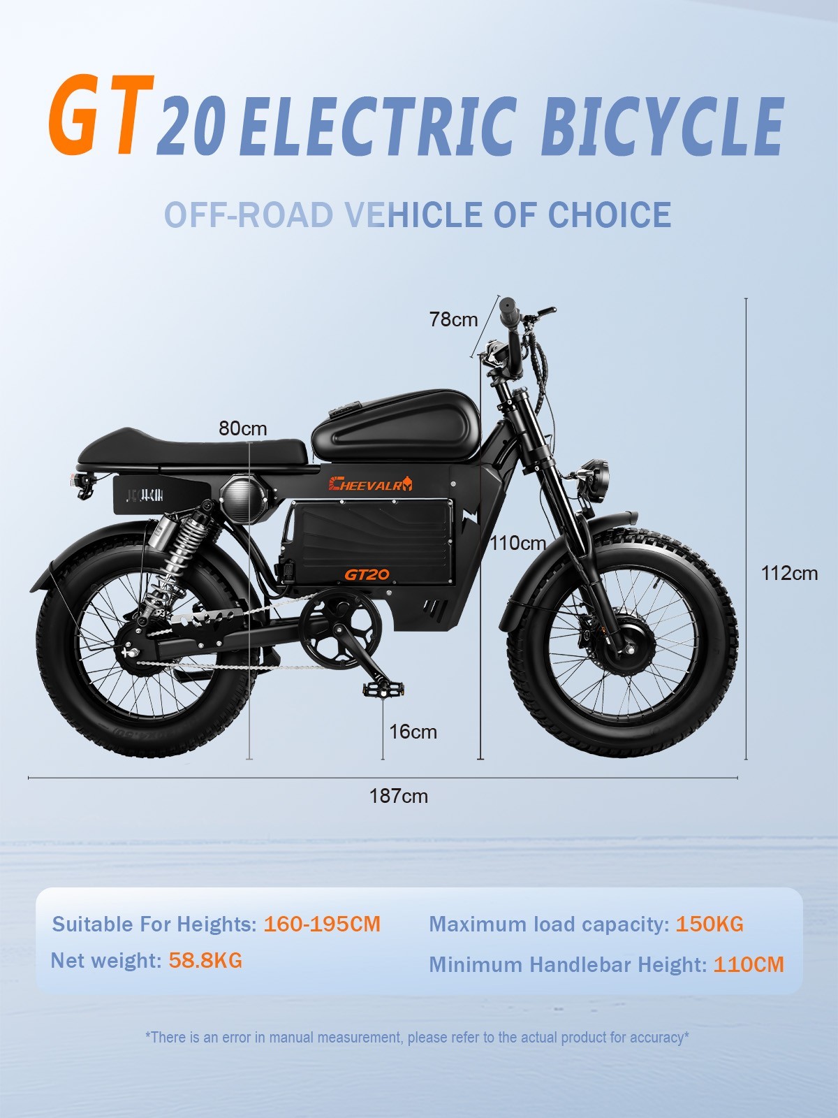 6000W Electric Motorcycle 60V 43AH Dual Motor 20" Fat tire Warrior E-bike 60km/h