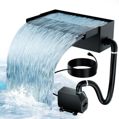 12 Inch Waterfall Spillway Kit, 304 Stainless Steel Waterfall Box, 40W 660GPH Su