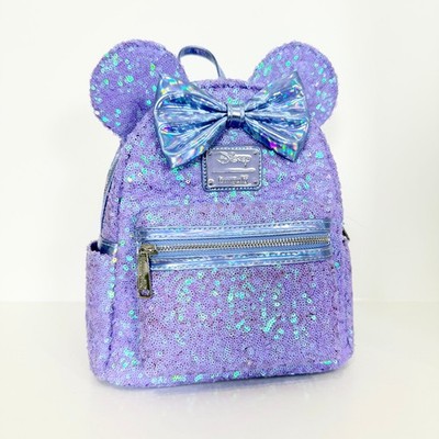 Disney Loungefly Minnie Mouse Purple Sequin Holographic Mini Backpack Lavender