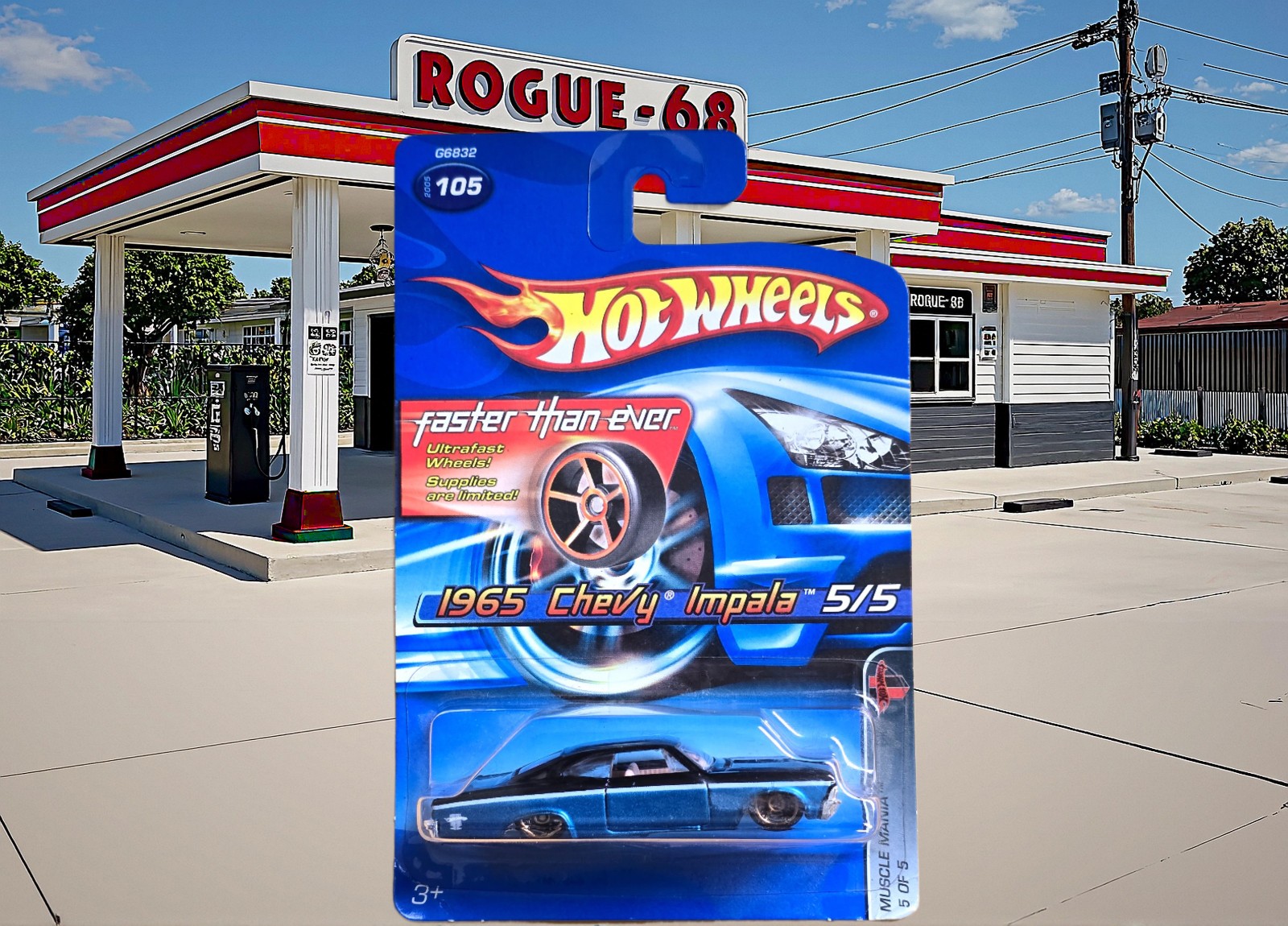 Hot Wheels '65 Chevy Impala, Black & Blue, 2005 Muscle Mania, FTE, MOC