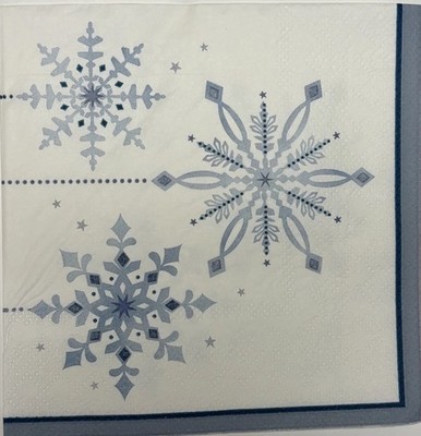 two Individual Luncheon decoupage Paper napkin Christmas Snowflakes Holiday Blue