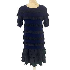 Marc by Marc Jacobs Dress Wool Tiered Silk Midi Dress Size Medium Navy Black