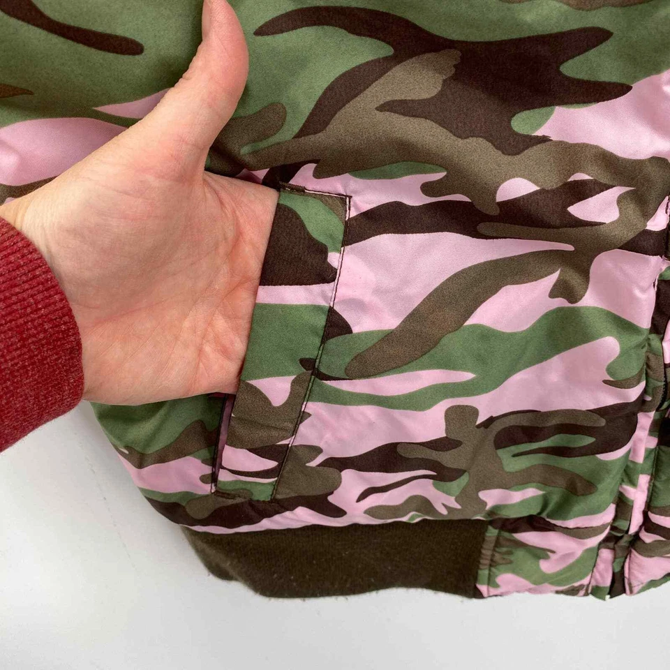 Walls Reversible Hunting Camo Vest Women Large Pink Brown Nylon Full Zip Pockets - Image 3 of 4