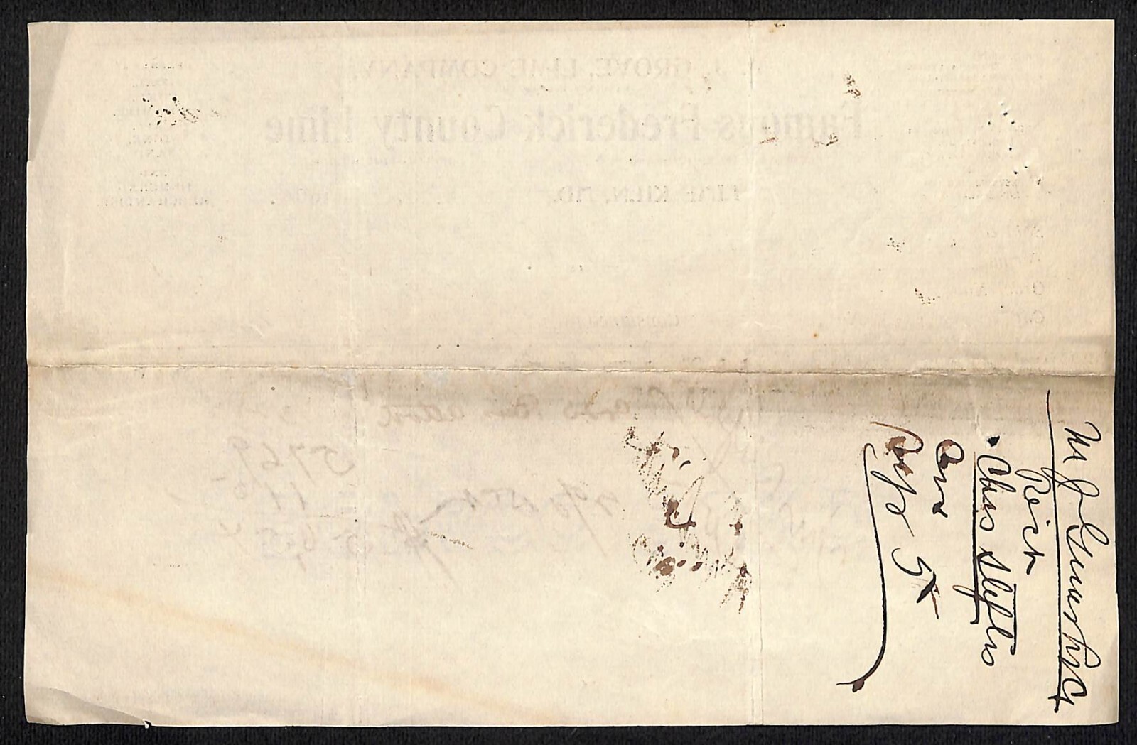 M.J. Grove Lime Co. Famous Frederick County Lime Kiln, MD 1916 Billhead (#1)