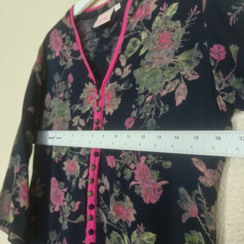 NEERU KUMAR women's floral tunic black and pink sz S buttons v neck tunic Dress - Picture 3 of 12