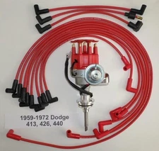 DODGE 413-426-440 1959-1972 Red SMALL Cap HEI Distributor & Spark Plug Wires USA