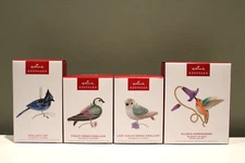 Hallmark Beauty of Birds Steller's Jay Green Swallow Hummingbird Ornaments 4 Box