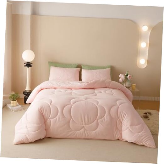 Pink Floral Comforter Set Queen(90''*90''-Comforter) 5-pink Floral Quilted
