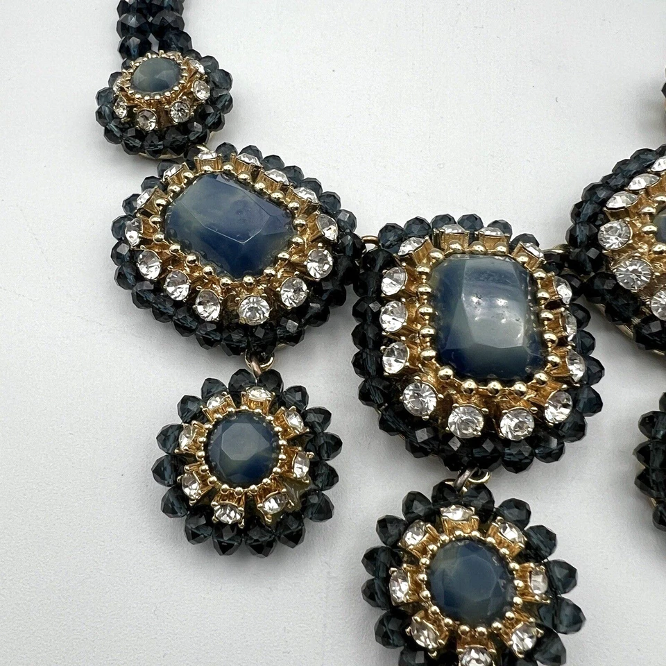 Collar BANANA REPUBLIC Estrás Declaración Azul Negro Vidrio Cuentas Cristales Foto 4 de 4