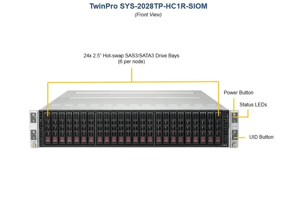 SuperMicro SYS-2028TP-HC1R-SIOM 4-Node X10DRT-PS 2U SuperServer w/ AOC-MTG-i4SM - Image 3 of 4
