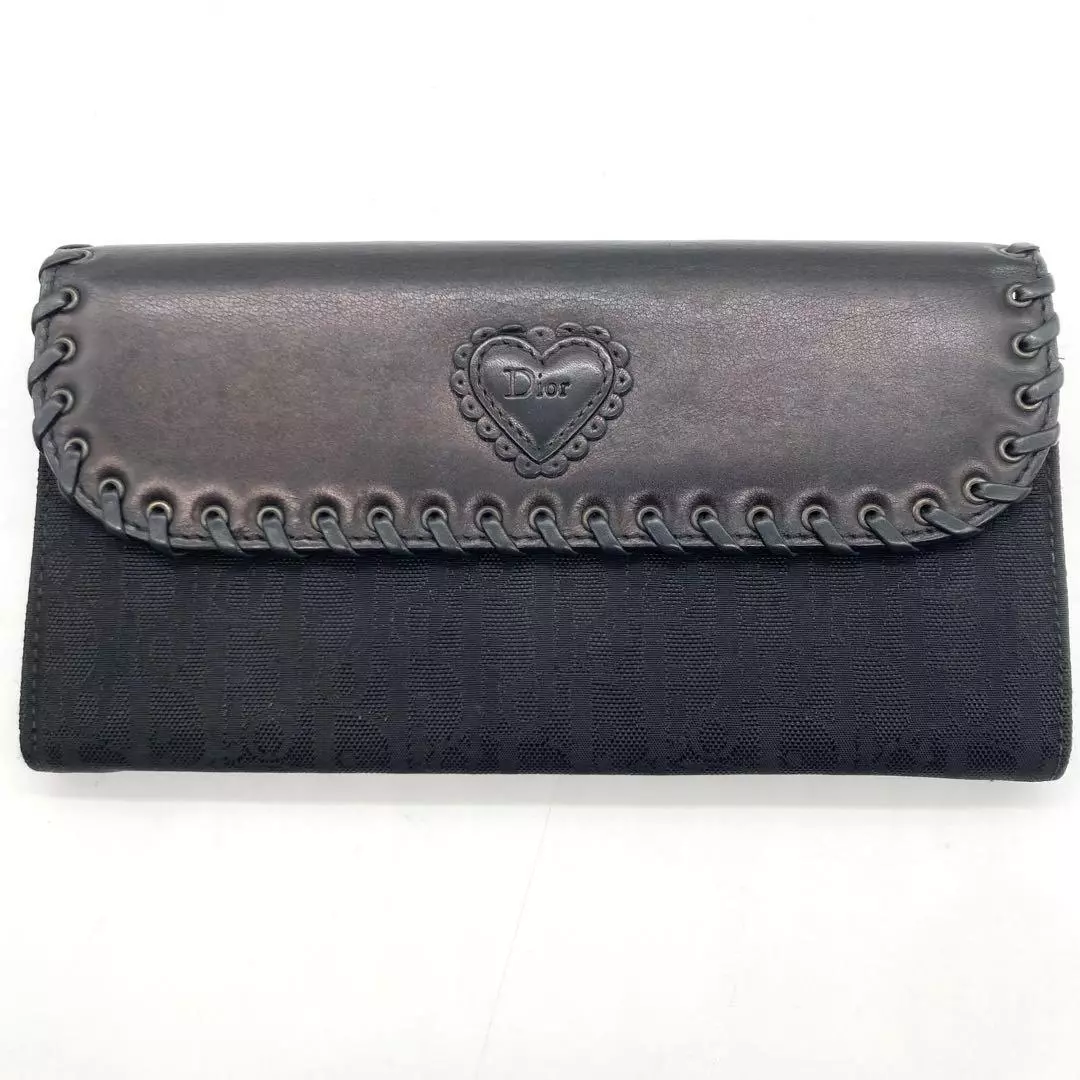 Christian Dior Portefeuille Long Trotteur Coeur Noir 7,4 Pouces