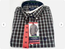 CHAPS Men's Long Sleeve Button Down Collar shirt EASY CARE FLEX COLOR BLACK M