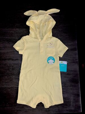 Infant Boys Girls Yellow Chick Easter Romper With A Bunny Ear Hood