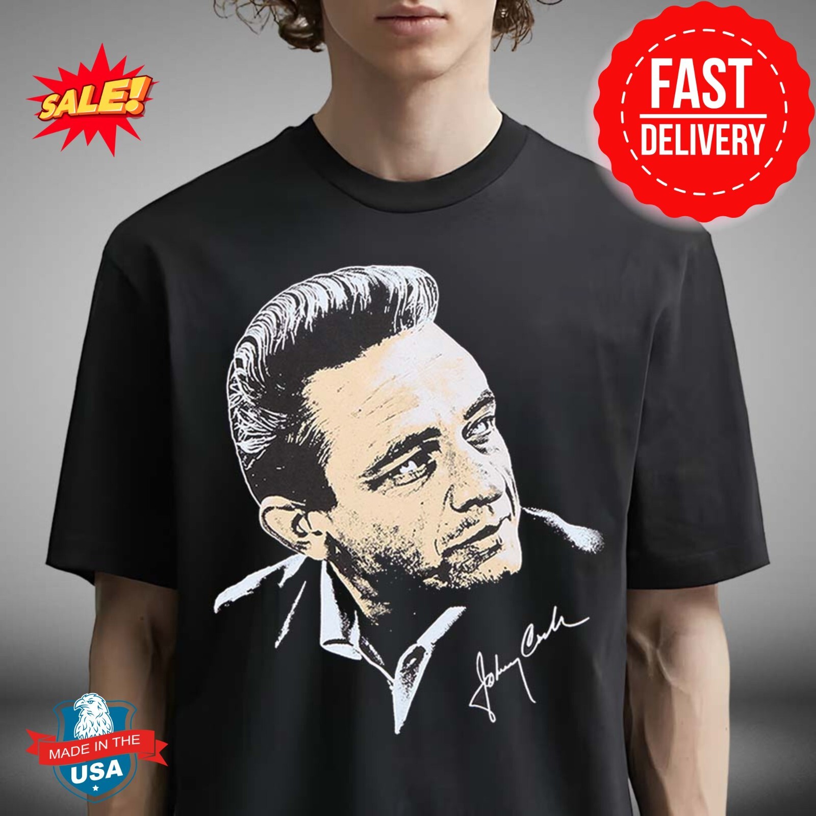Johnny Cash Big Head Classic T-Shirt Sizes S-5XL