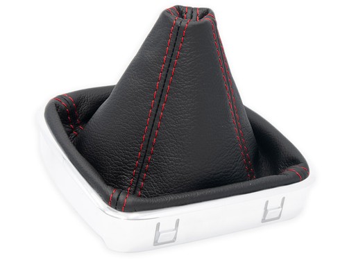 PER FORD GALAXY 2007-2015 CUFFIA LEVA CAMBIO PELLE NERA CUCITURE ROSSE