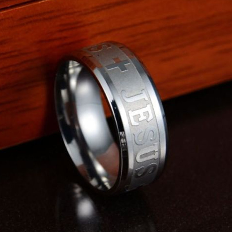 8mm Jesus Cross Prayer Ring Titanium Stainless Steel Men Women's Band ...