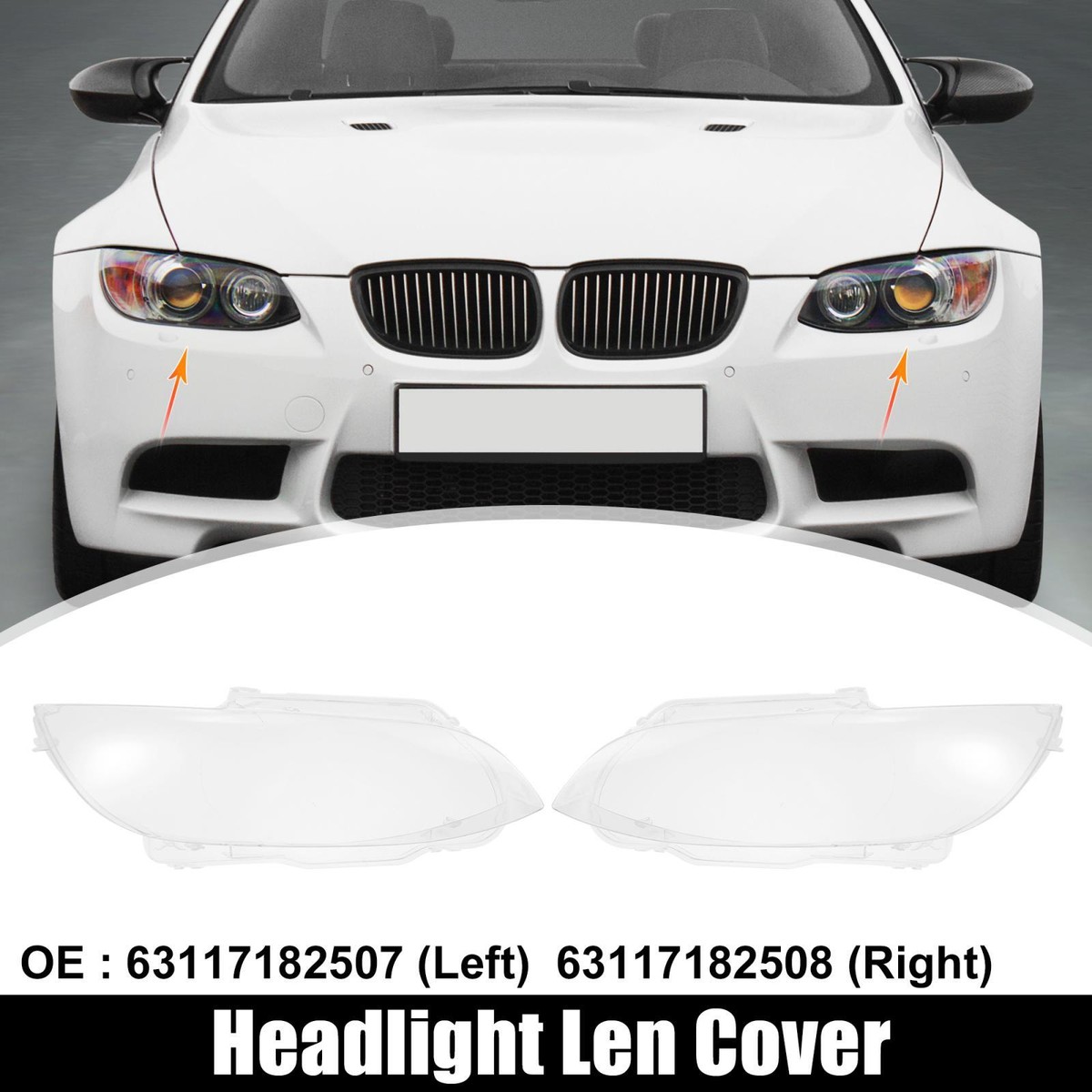 1 Pair Car Front Headlight Lens Cover PC Shell for BMW M3 2008 