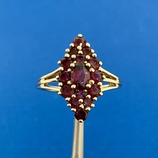 14K Yellow Gold Red Garnet Cluster January Birthstone Statement Ring