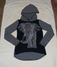Gypsy Sky Black "Elephant" Striped Long Sleeve Hoodie - Size 14-16