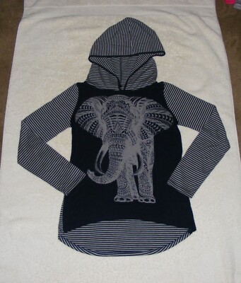 Gypsy Sky Black ''Elephant'' Striped Long Sleeve Hoodie - Size 14-16