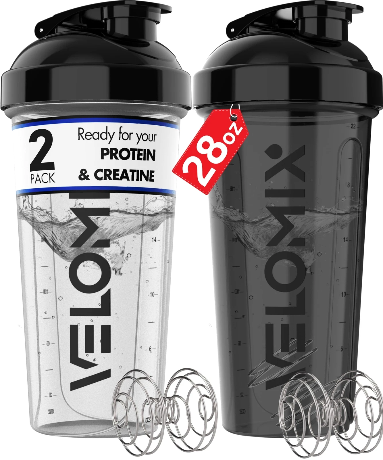 -2 Pack- 28 oz Protein Shaker Bottles for Protein Mixes - 2x Wire Whisk | Lea...
Opens in a new wind