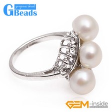 White Gold Plated Ring For Women 6-7mm Colorful Pearls Jewelry Gifts By Random