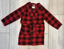 Urban Pipeline Boys Red Black Buffalo Plaid Fleece Robe Size S 4/6 Pockets Cute 