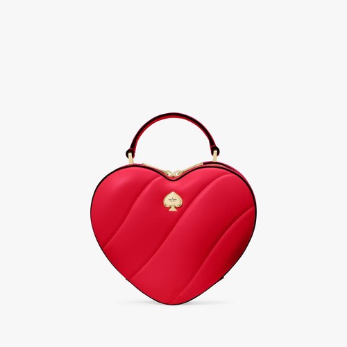 NWT Kate Sapde KK191 Love Shack Quilted 3D Heart Crossbody Smooth Leather $389 - Picture 6 of 15