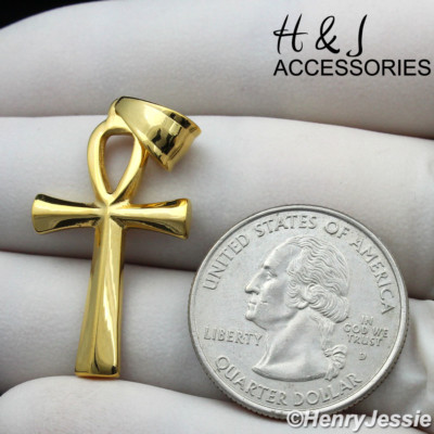 MEN WOMEN Stainless Steel Gold Plated Simple Plain Ankh Key Cross Pendant*AGP112