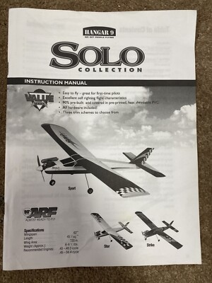 Vtg Hangar 9 RC Airplane Solo Sport Instruction Manual Original OEM Genuine